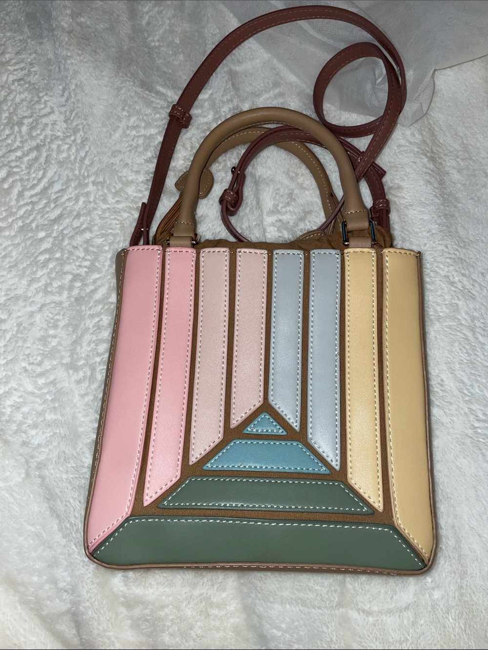 Boutique- Multicolor Panel Small Tote Bag - Pastel Stripe Design